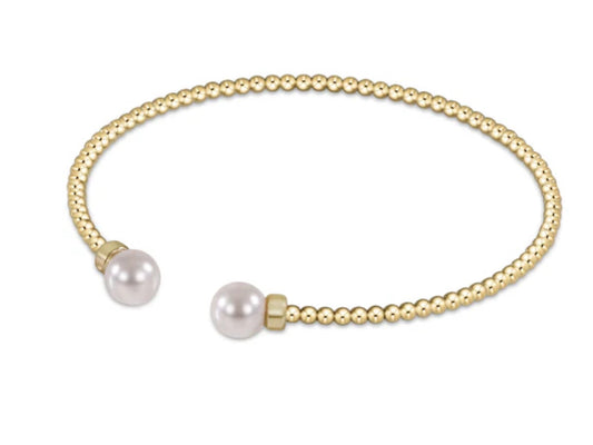 E NEWTON CLASSIC GOLD 2MM BEAD CUFF PEARL