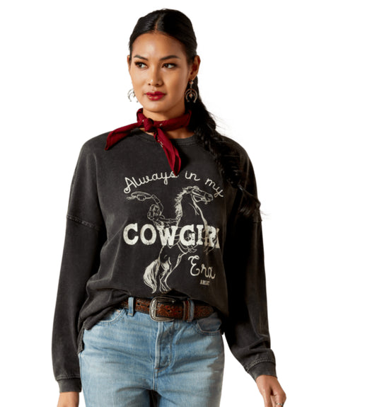 ARIAT WOMENS ALWAYS IN MY COWGIRL ERA CANVAS OVERSIZED TSHIRT