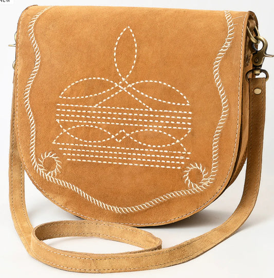AMERICAN DARLING GENUINE SUEDE FOLD OVER TOP WESTERN STITCH PURSE