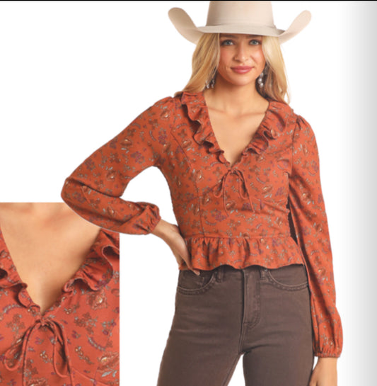 ROCK & ROLL DENIM CORSET DETAIL BLOUSE