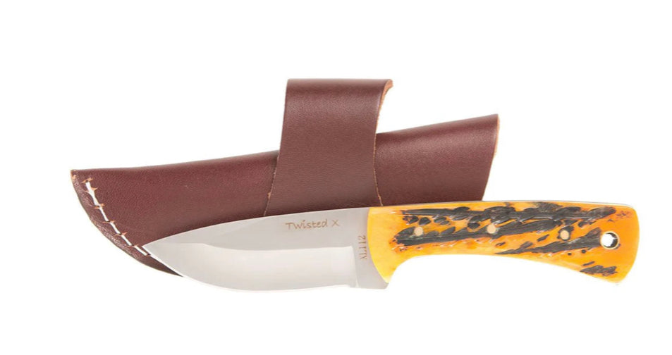 TWISTED X NATURAL BONE HANDLE KNIFE WITH LEATHER SHEATH