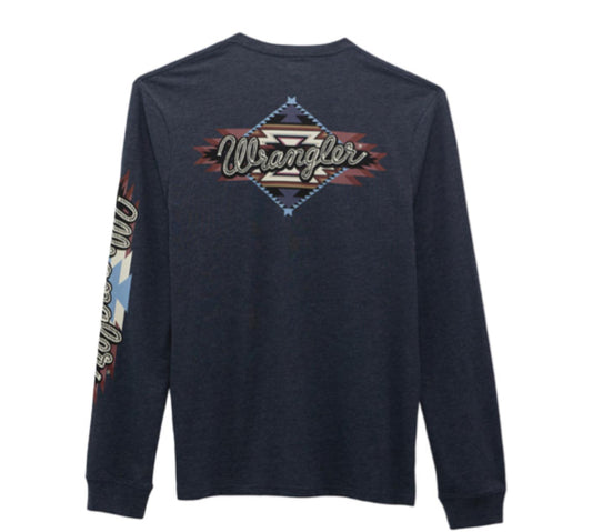 WRANGLER MENS REGULAR FIT LONG SLEEVE AZTEC TEE