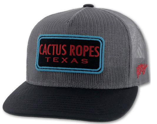 HOOEY CR62 CACTUS ROPES GRAY 5 PANEL TRUCKER WITH BLACK AND RED LOGO