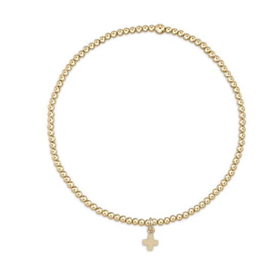 E NEWTON CLASSIC GOLD 2 MM BEAD BRACELET-SIGNATURE CROSS SMALL GOLD CHARM