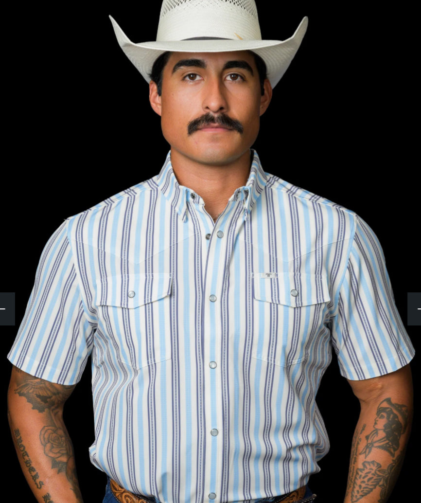 FERRELL BRAND “THE JAKE” IN BLUE-SHORT SLEEVE PEARL SNAP SHIRT