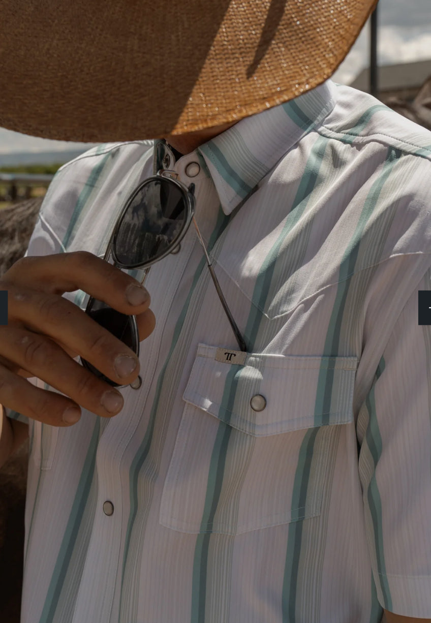 FERRELL BRAND “THE TRISTAN” IN GREY GREEN-SHORT SLEEVE PEARL SNAP SHIRT