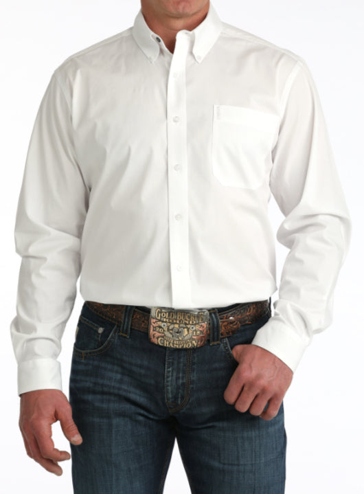 CINCH MENS LONG SLEEVE SOLID WHITE MODERN FIT BUTTON UP SHIRT