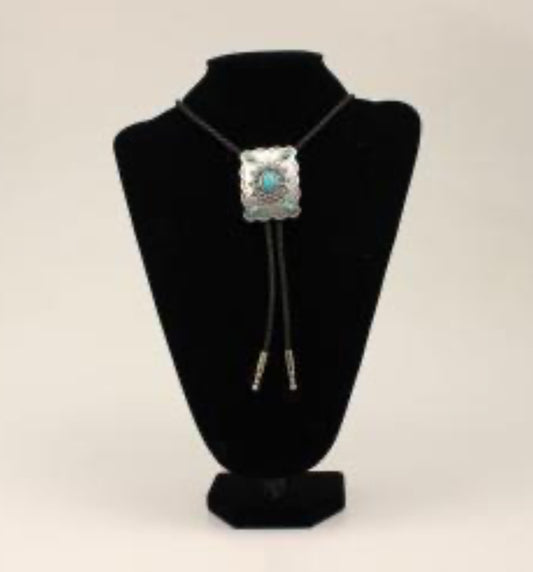 M&F WESTERN BOLO RECTANGLE CONCHO SILVER AND TURQUOISE