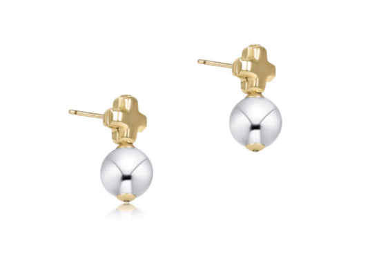 E NEWTON SIGNATURE CROSS SMALL MIXED METAL STUD-CLASSIC STERLING