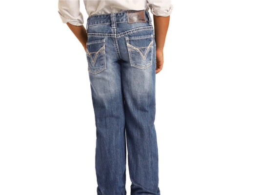 ROCK AND ROLL DENIM BOYS IVORY TOP STITCHING REGULAR FIT BOOTCUT JEANS