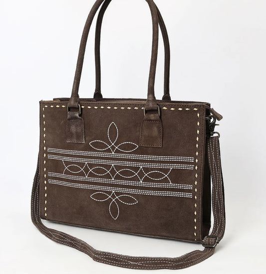 AMERICAN DARLING WESTERN STITCH GENUINE SUEDE TOTE BAG