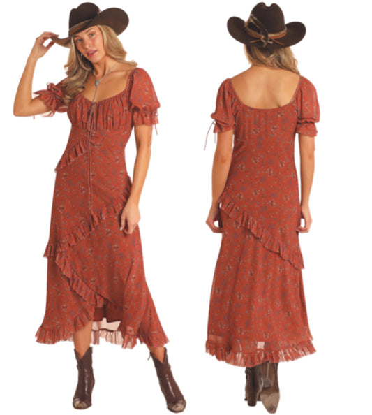 ROCK & ROLL DENIM RUFFLED DRESS