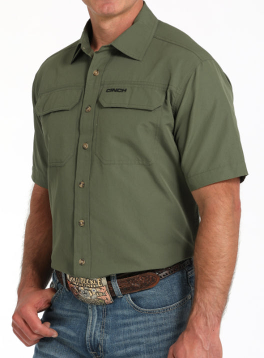 CINCH MENS SOLID OLIVE SHORT SLEEVE ARENAFLEX SHIRT