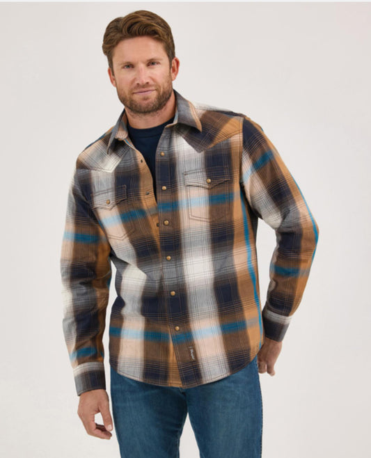 WRANGLER RETRO MENS PREMIUM LONG SLEEVE MODERN FIT SNAP SHIRT
