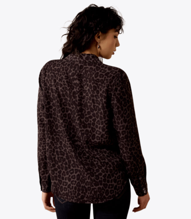 ARIAT WOMEN HOMESTYLE SHIRT IN GREY LEOPARD PRINT