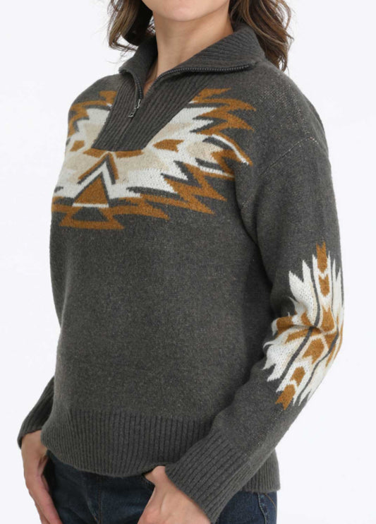 CINCH WOMENS AZTEC PRINT 1/4 ZIP PULLOVER SWEATER