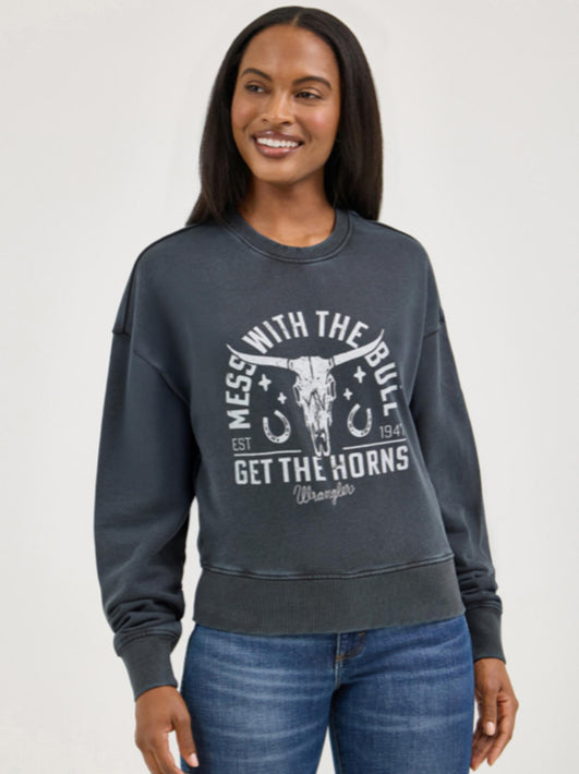 WRANGLER RETRO WOMENS CROPPED FLEECE SWEATSHIRT “MESS WITH THE BULL”