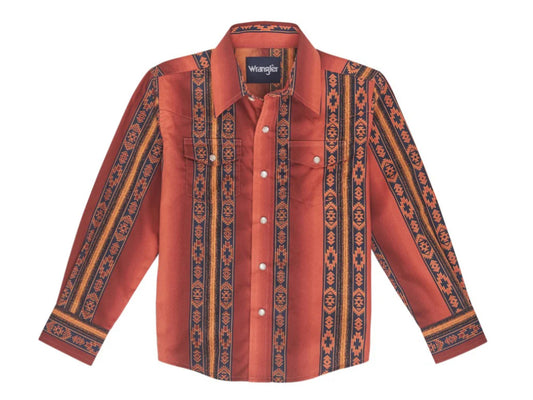 WRANGLER BOYS LONG SLEEVE CHECOTAH BUTTON UP