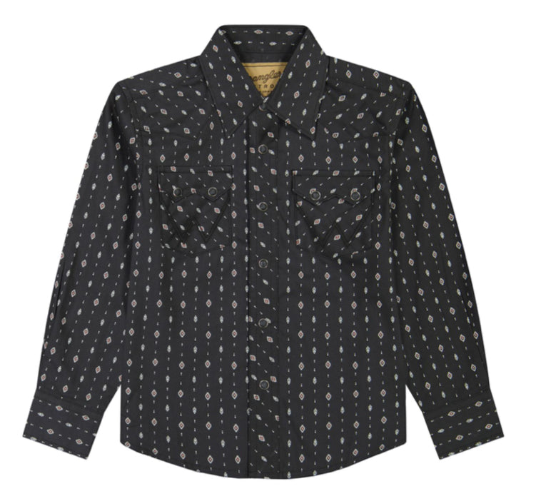 WRANGLER RETRO BOYS LONG SLEEVE BLACK SNAP SHIRT