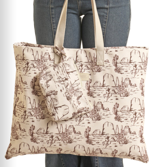 ROCK & ROLL DENIM CONVERSATIONAL PRINT BAG