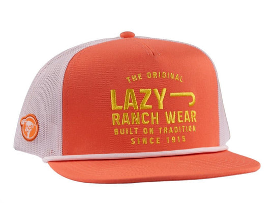 LAZY J RANCH CORAL & WHITE UNTROUBLED CLASSIC ROPE TRUCKER HAT