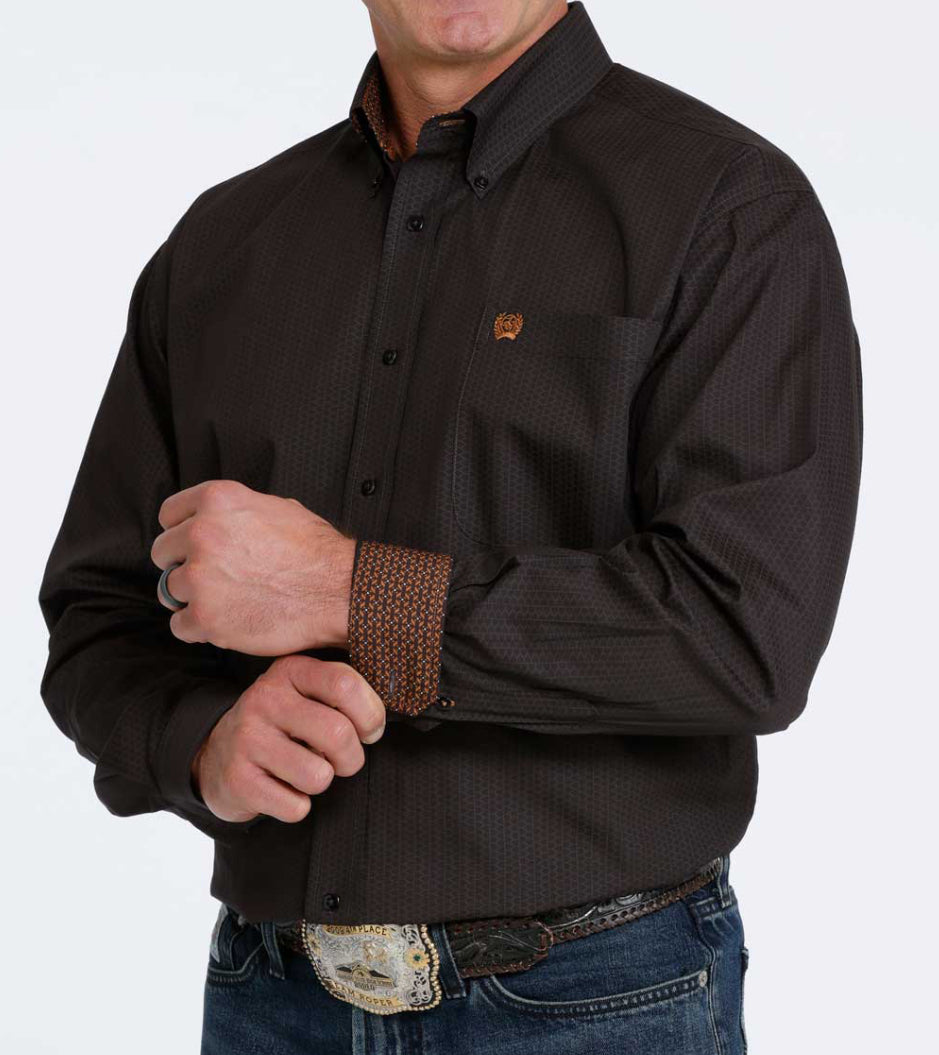 CINCH MEN LONG SLEEVE PRINT BUTTON UP SHIRT IN BROWN