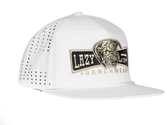 LAZY J RANCH WHITE DIAMOND BANNER PERFORMANCE ROPE TRUCKER HAT