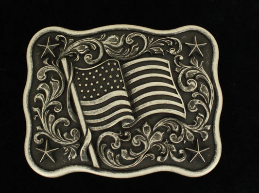 NOCONA RECTANGLE SMOOTH EDGE USA FLAG BELT BUCKLE