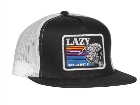 LAZY J RANCH BLACK & WHITE SUNSET RETRO CLASSIC FIVE PANEL TRUCKER HAT