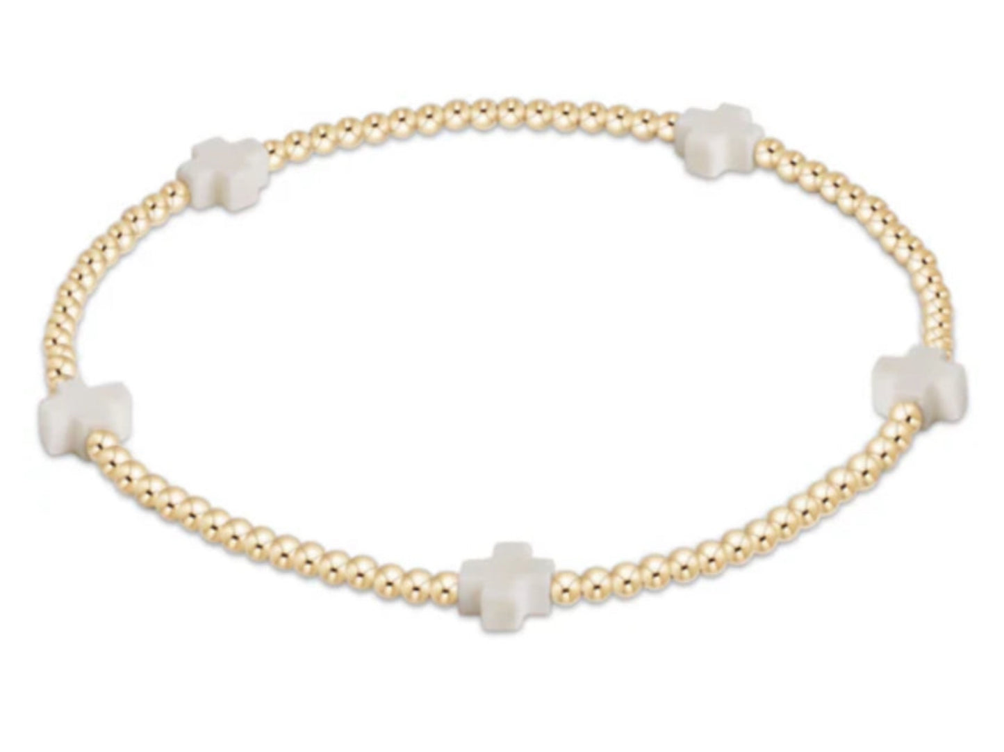 E NEWTON SIGNATURE CROSS SMALL GOLD PATTERN 2MM BEAD BRACELET