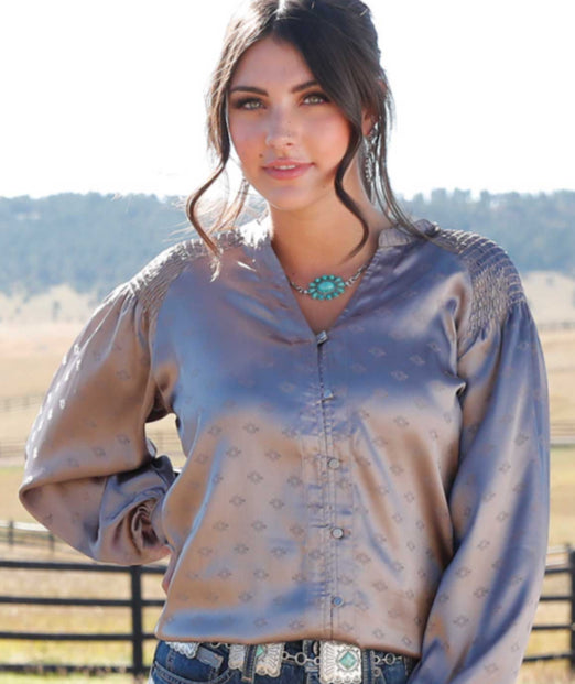 CINCH WOMENS LONG SLEEVE GRAY BLOUSE