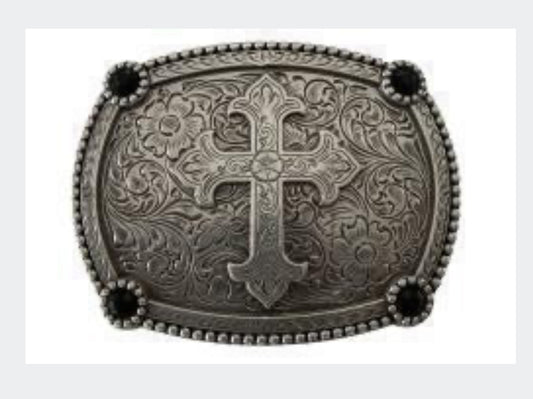 BLAZIN ROXX FILIGREE CROSS BELT BUCKLE WITH ONYX ACCENTS
