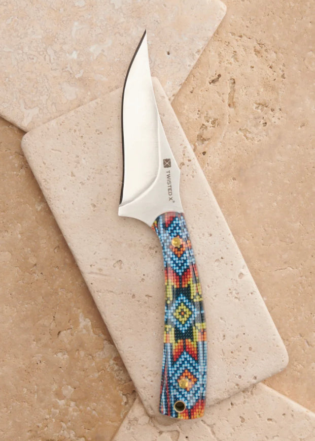 TWISTED X BEADED AZTED HANDLE FIXED BLADE WITH SHEATH