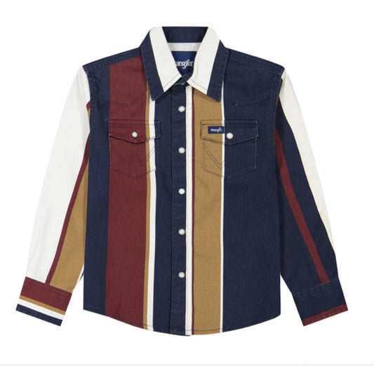 WRANGLER VINTAGE BOYS BRUSHPOPPER STRIPED SNAP SHIRT