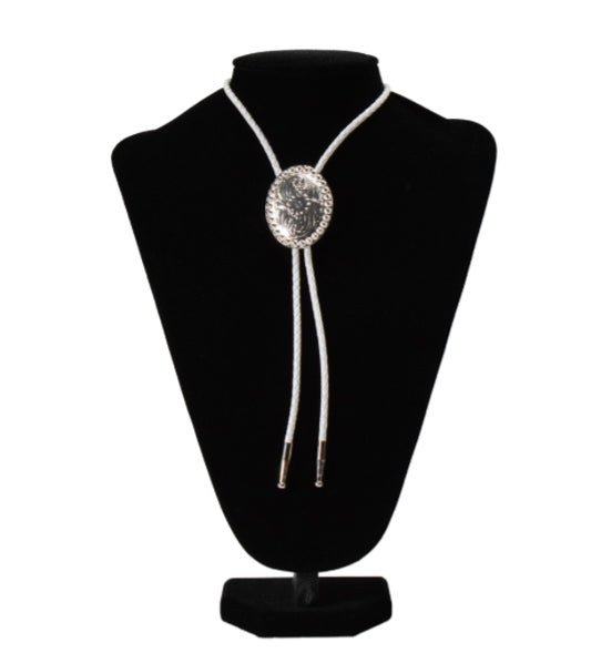 DOUBLE S BOLO TIE FLORAL OVAL BEADED EDGE