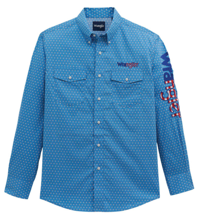 WRANGLER MENS LOGO LONG SLEEVE BUTTON UP SHIRT