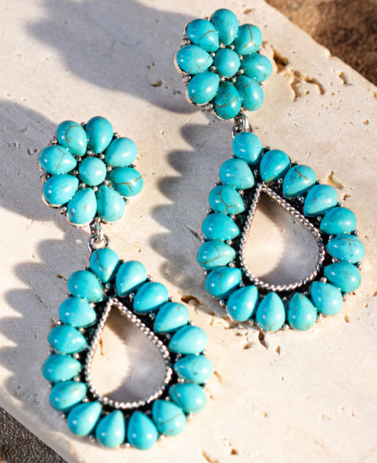 Rustic Couture's Teardrop Loop Artificial Stone Silver Base Dangling Earring