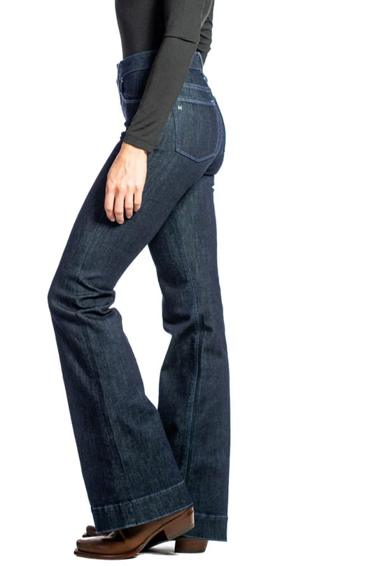 HAALA DENIM BELLA TROUSERS FLARE JEAN IN MIDNIGHT WITH DUSK BLUE STITCHING