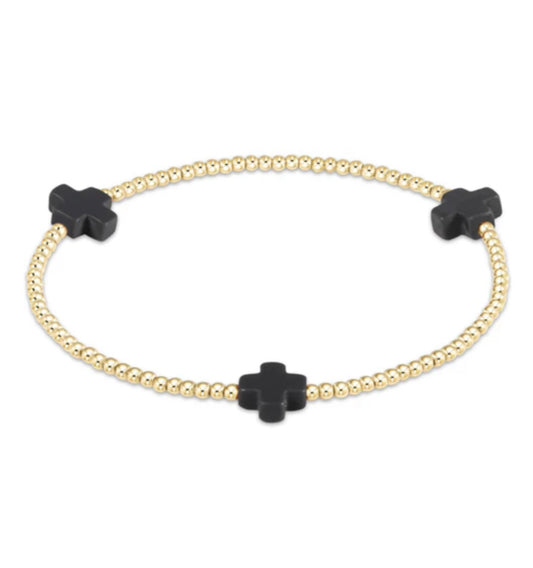 E NEWTON SIGNATURE CROSS GOLD PATTERN 2MM BEAD BRACELET IN VARIOUS COLORS