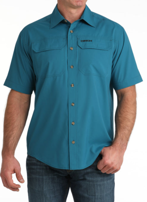 CINCH MEN SHORT SLEEVE TEAL ARENFLEX BUTTON UP SHIRT