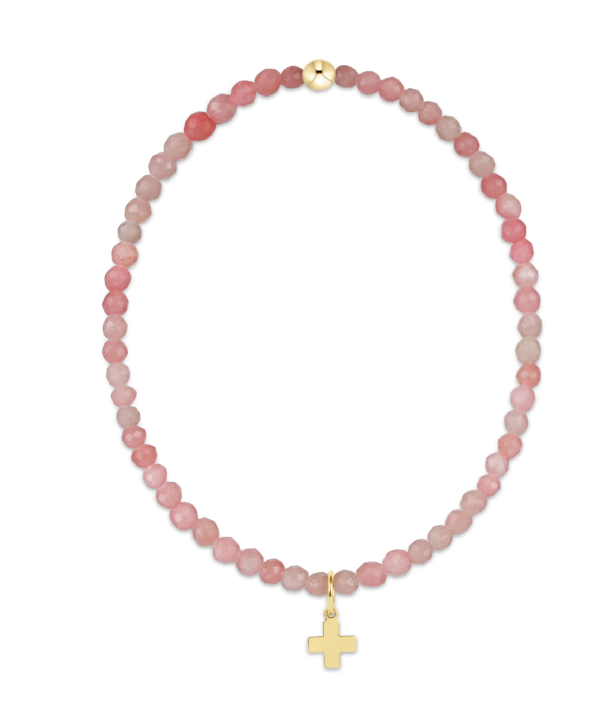 E NEWTON CLASSIC PINK OPAL 3MM BRACELET-SIGNATURE CROSS GOLD CHARM