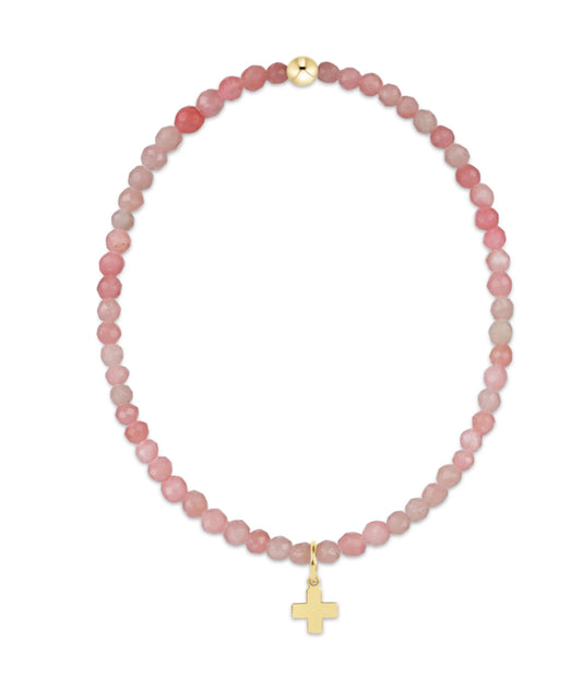 E NEWTON CLASSIC PINK OPAL 3MM BRACELET-SIGNATURE CROSS GOLD CHARM