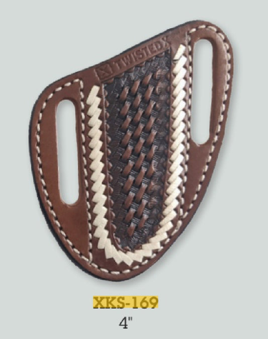 TWISTED X KNIFE SHEATH, CHESTNUT BASKET WEAVE RH PANCAKE 4”
