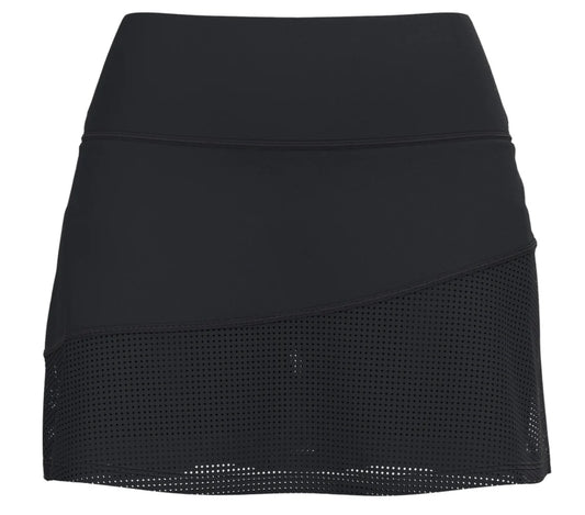 HOOEY WOMENS SALLY BLACK PERFORATED SKORT WITH BUILT IN SHORTS AND BIAS CUT HEM