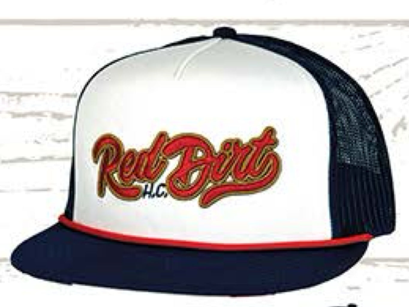 RED DIRT HAT CO AMERICAN GRIT-WHITE/NAVY FLAG PRINT FLAT BILL W/RED ROPE 5 PANEL SNAPBACK HAT
