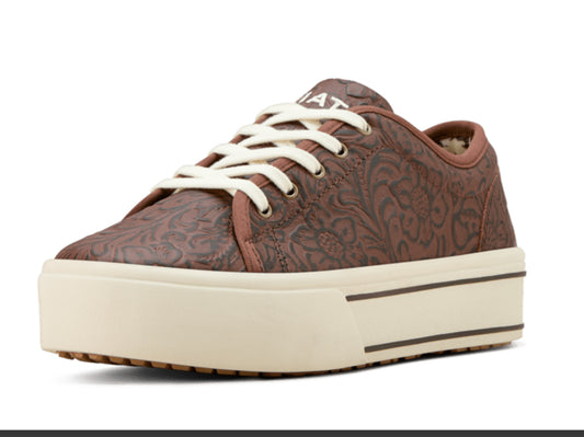 ARIAT WOMENS SKYLAR SHOE IN BROWN FLORAL EMBOSS