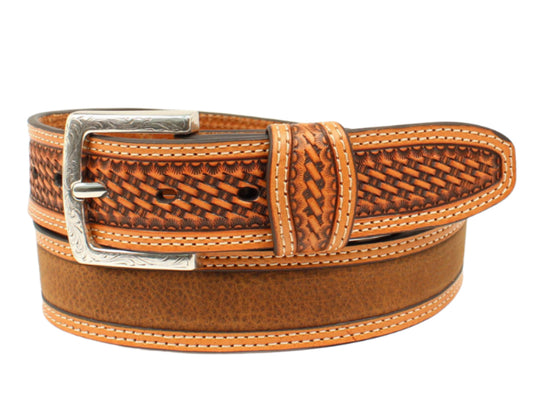 ARIAT MENS 1 1/2” CLASSIC STRIPE MEDIUM BROWN BASKET WEAVE BELT