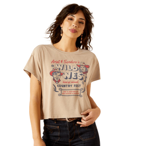 ARIAT WOMENS SENDERO WILD WEST COUNTRY FEST CROPPED TEE