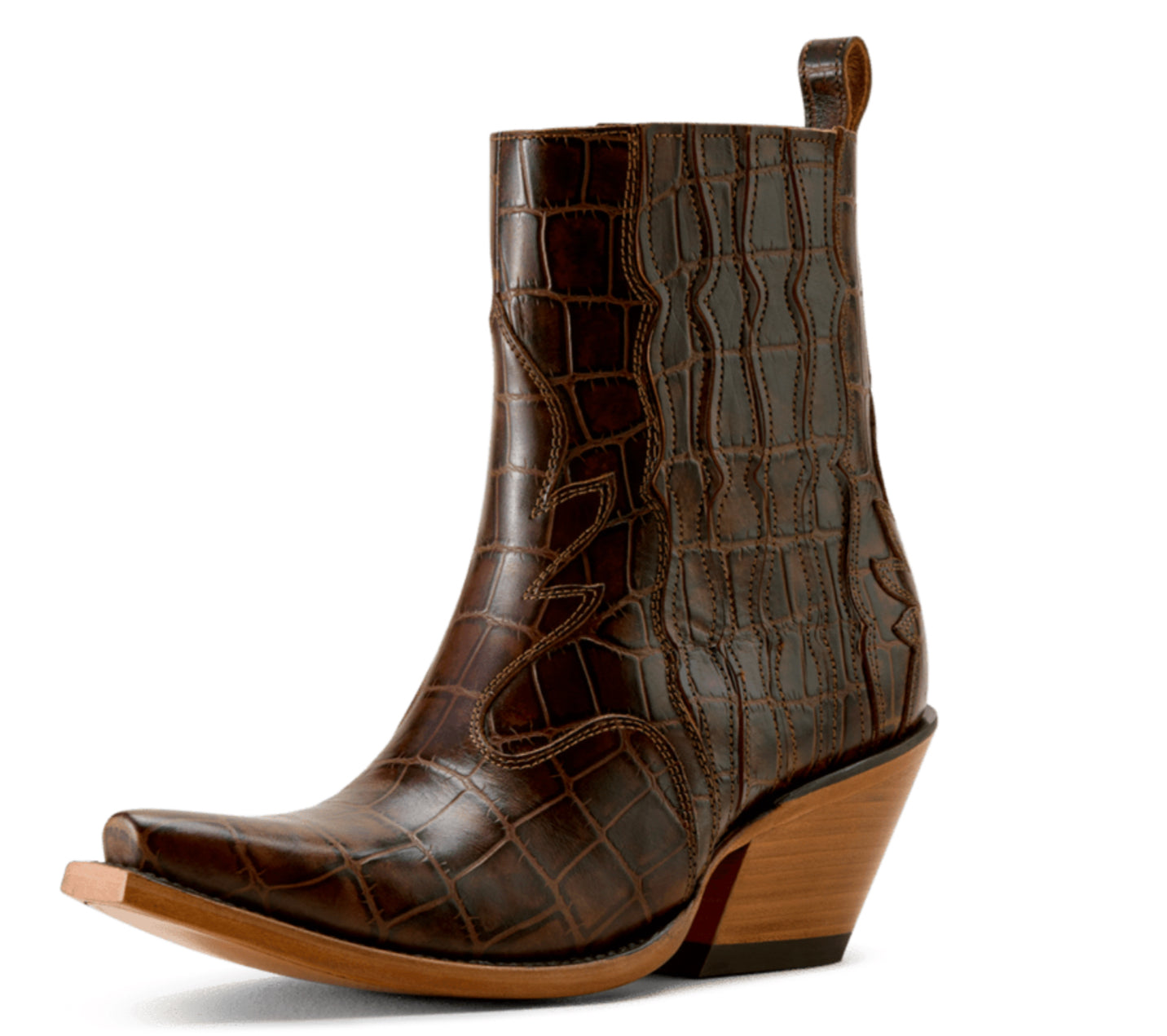 ARIAT WOMENS JADE LUXE ESPRESSO CROC PRINT SHORT X TOE BOOT
