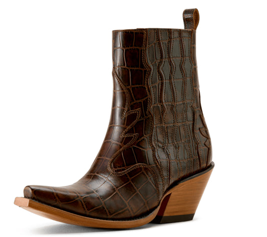 ARIAT WOMENS JADE LUXE ESPRESSO CROC PRINT SHORT X TOE BOOT